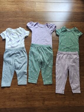 Carter's Baby Girls Short Sleeve Bodysuit And Pants Sets-Purple, Green, 12 Month